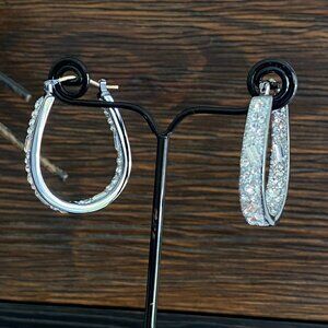 Fifth Avenue Gun Metal Oval Crystal Earrings NWT